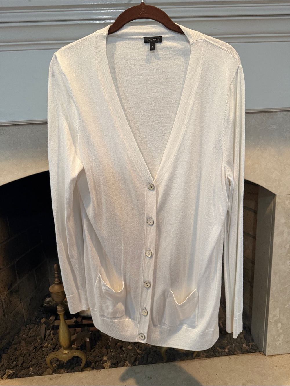 Talbots White Button-Front Lightweight V-Neck Cardigan size large